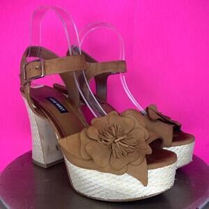 Nine West Winflower Brown Suede Platform Block Heel Sandal Sz 8.5